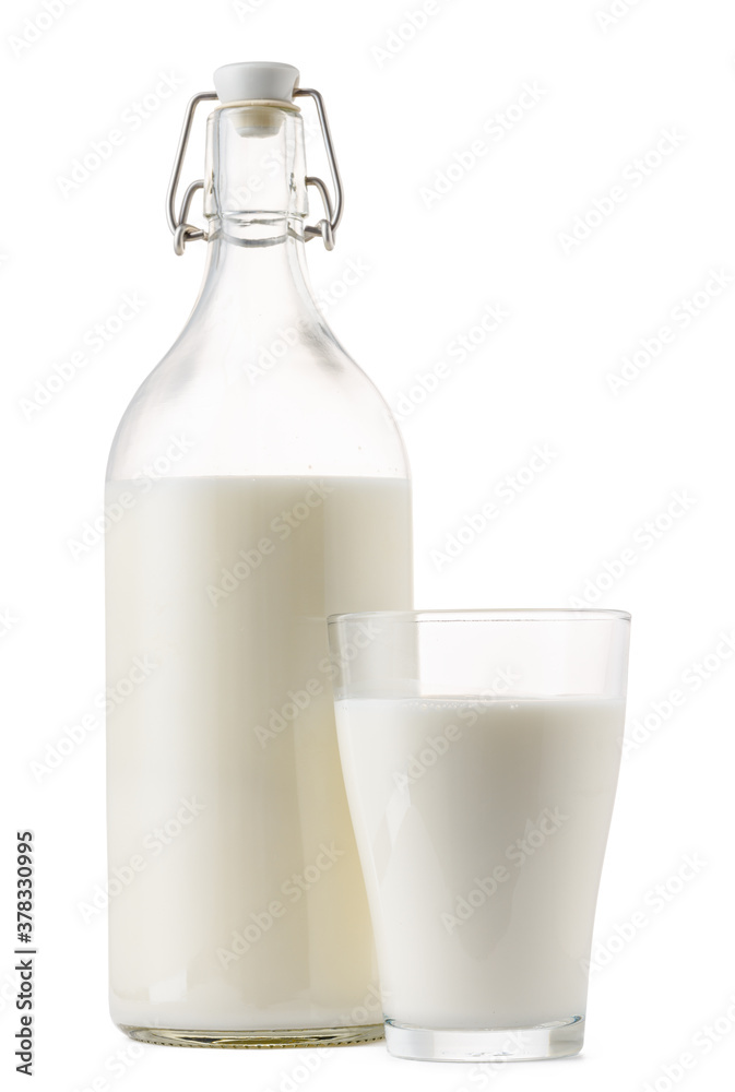 Closed glass milk bottle isolated on white background Closed glass milk bottle isolated on white background