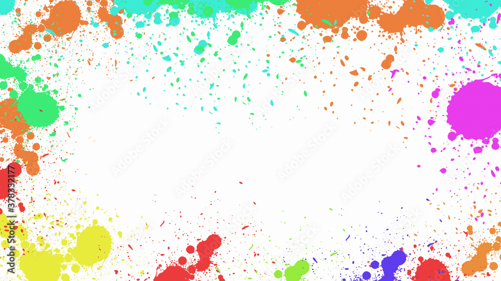 colorful splatter on white background.