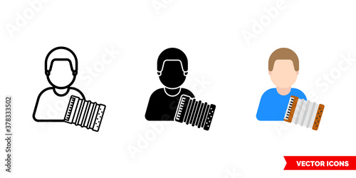 Accordionist icon of 3 types color, black and white, outline. Isolated vector sign symbol.