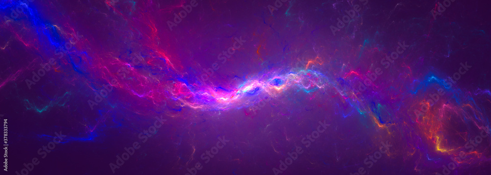 Abstract colorful fractal lightning wave banner, background. 3D rendering - obrazy, fototapety, plakaty 