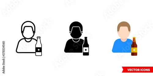 Bartender barman icon of 3 types color, black and white, outline. Isolated vector sign symbol.