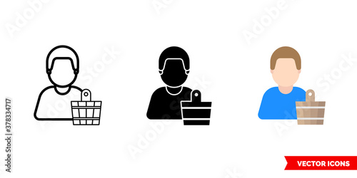 Bath attendant icon of 3 types color, black and white, outline. Isolated vector sign symbol.