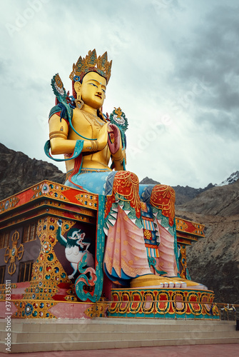 Maitreya Buddha statue near the Diskit Gompa (Diskit Monastery) in the Nubra Valley of Ladakh, northern India.