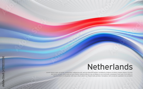 Netherlands flag background. Blurred pattern of light lines in the colors of the Dutch flag, business brochure. State banner, dutch poster, patriotic cover, flyer. Vector tricolor design