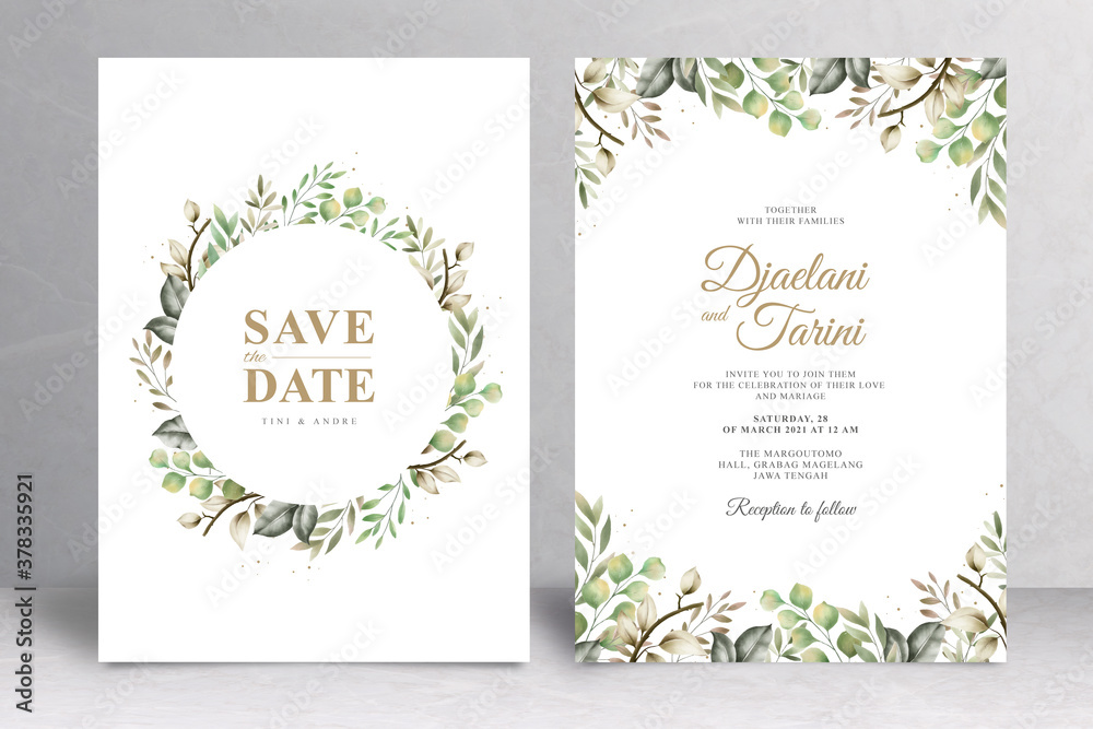Greenery wedding invitation card template