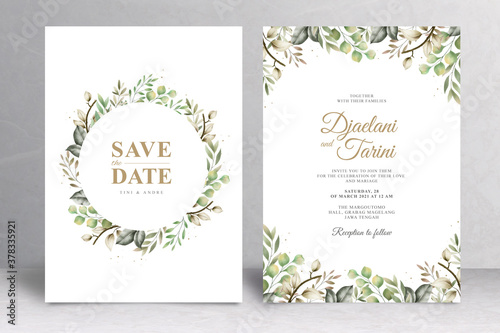 Greenery wedding invitation card template