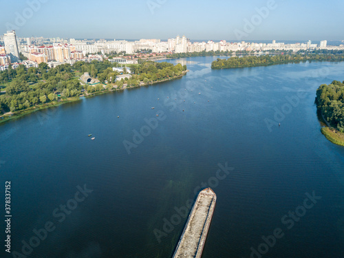 Aerial drone view. Dnieper River in Kiev. © Sergey