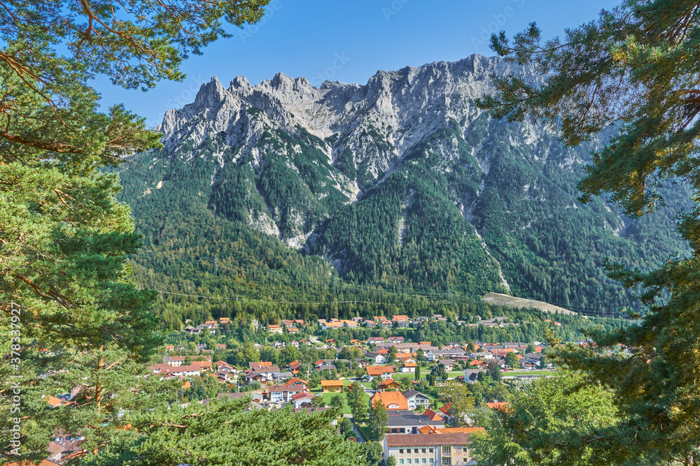 View of Mittenwald and Alp mountain, Bavaria, Germany