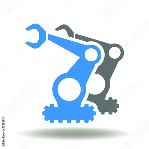Manufacturing robotic manipulator icon vector. Robot automatic work line illustration. Robotics industrial technology sign.