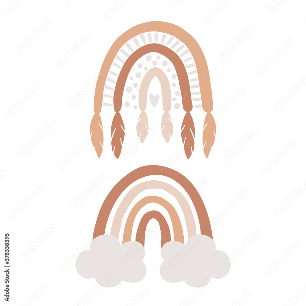 Vetor de Boho rainbow clipart set. Gender neutral rainbow set. Modern