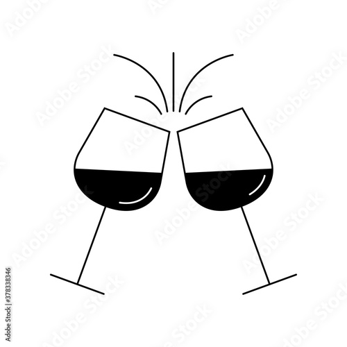 Cheers icon with two wine glasses. Toast and clinc glasses symbol. Vector illustration.