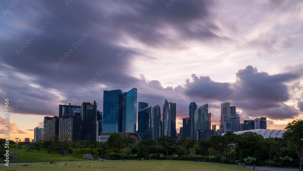 Wide panorama of Cityscape of Singapore Marina bay area at dusk. Wide panorama of Cityscape of Singapore Marina bay area at dusk.