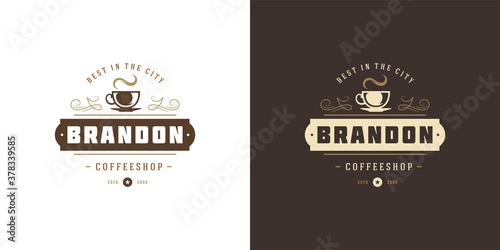 Coffee or tea shop logo template vector illustration with bean silhouette good for cafe badge design and menu decoration