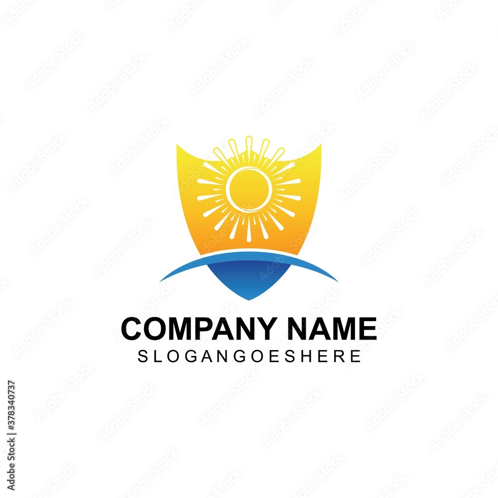 Fototapeta premium Sun with shield Vector illustration Icon Logo Template design