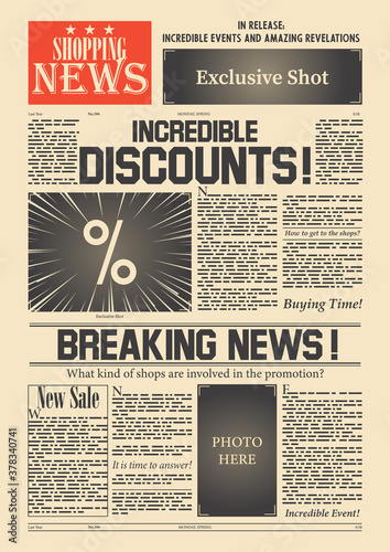 Old Newsletter Paper Page, Sale and Discounts, Breaking News Template