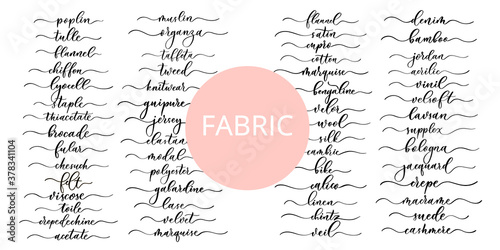 Set of vector calligraphic inscription with smooth lines for shop fabric and knitting, logo, textile.