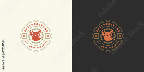 Butcher shop logo vector illustration pig head silhouette good for farm or restaurant badge