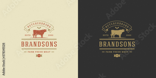 Steak house logo vector illustration bull silhouette good for farm or restaurant badge