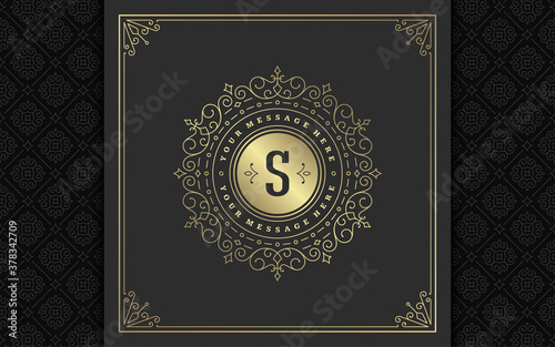 Vintage monogram logo elegant flourishes line art graceful ornaments victorian style vector template design