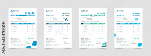 Creative invoice Template in 4 different Themes. Vector Business Stationery Design. Print Template