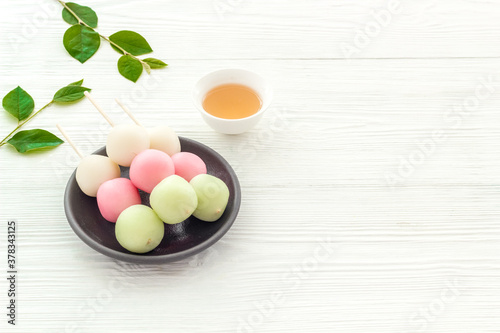 Japanese traditional dessert - three colored dumplings cakes