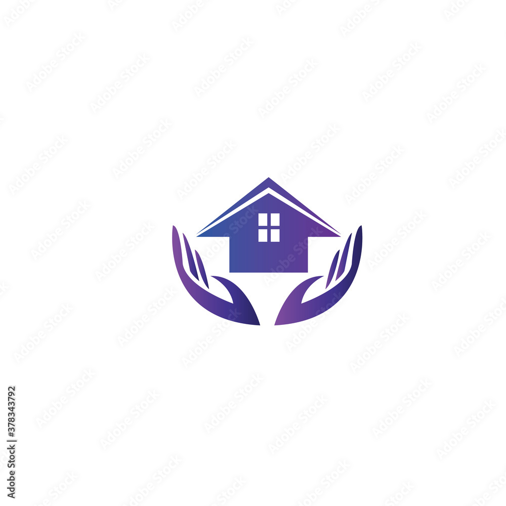 Obraz premium two hand illustration home protection logo and house vector color design
