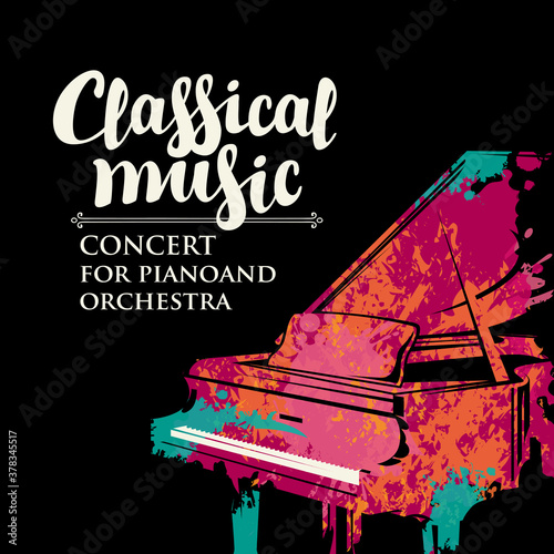 Poster for a live classical music concert with piano and orchestra Fototapet