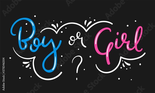 Boy or girl hand drawn modern lettering - Baby shower announcement banner, card - Gender reveal party - Vector illustration isolated