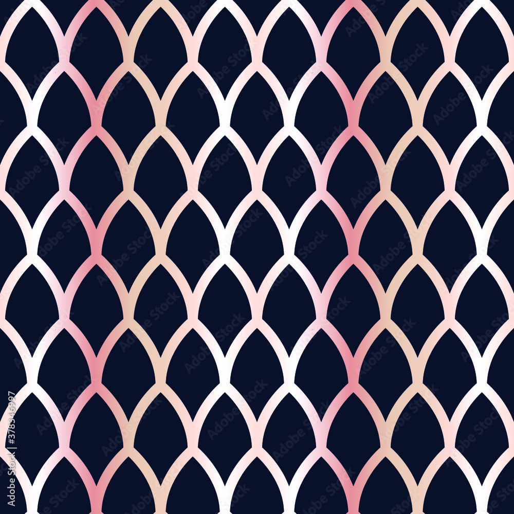 Fototapeta premium Scales with rose gold gradient on dark blue background