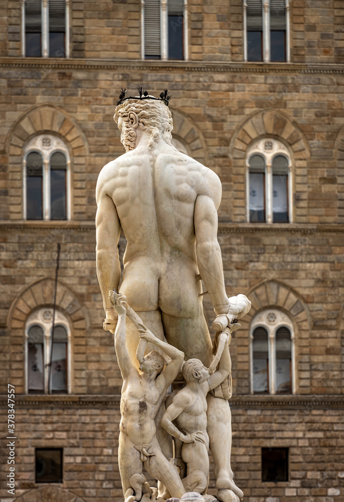 Florence, Neptune Fountain (Roman deity) by Bartolomeo Ammannati 1560-1565, Piazza della Signoria, UNESCO world heritage site,Tuscany, Italy, Europe