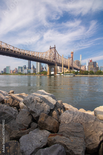 Long bridge crossing the East River and Roosevelt Island heading to Manhattan.  photo