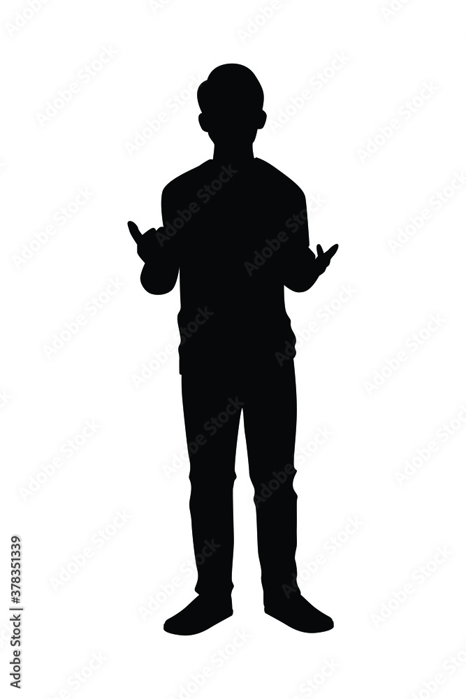 Standing man silhouette vector on white background, simple people concept..