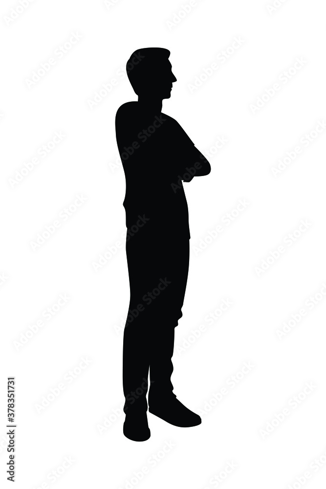 Obraz premium Standing man silhouette vector on white background, simple people concept..
