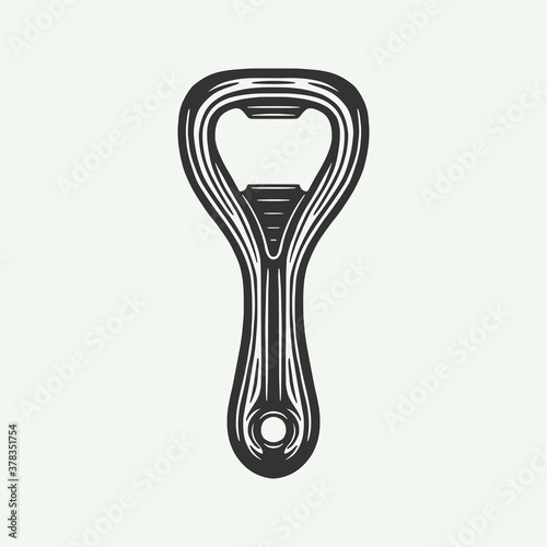 Vintage retro beer bottle opener. Can be used like emblem, logo, badge, label. mark, poster or print. Monochrome Graphic Art. Vector Illustration..