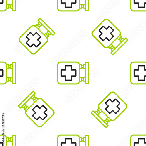 Line Hospital signboard icon isolated seamless pattern on white background. Colorful outline concept. Vector Illustration.