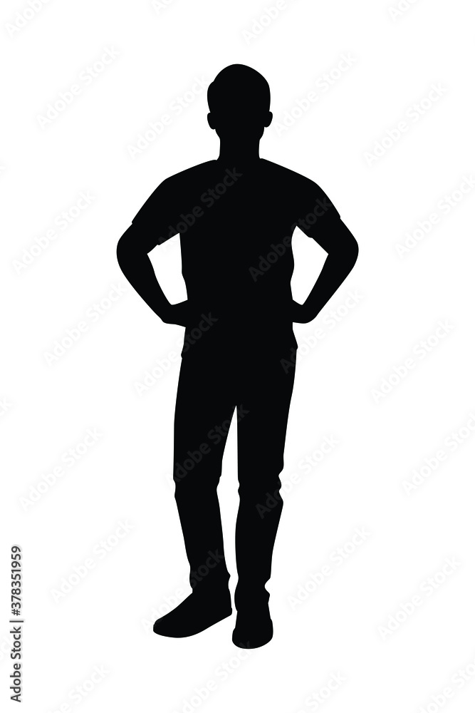 Standing man silhouette vector on white background, simple people concept..