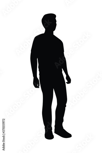 Standing man silhouette vector on white background, simple people concept..