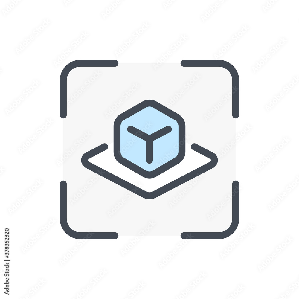 Augmented reality color line icon. Scanner with Cube projection vector outline colorful sign. Augmented reality color line icon. Scanner with Cube projection vector outline colorful sign.