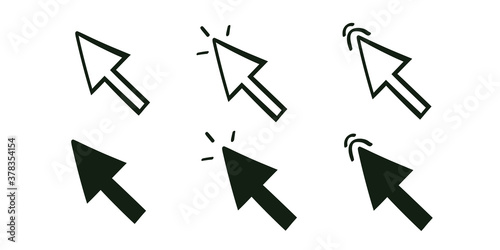 hand drawn computer mouse pointer cursor arrow icon for apps and websites. Set of Hand Cursor vector illustration.