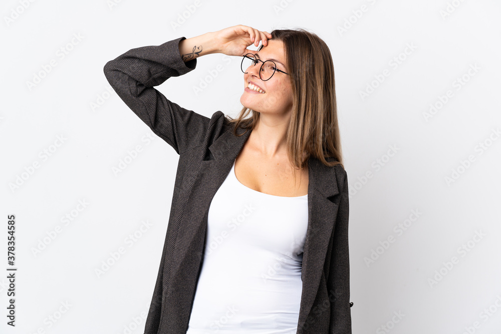Business slovak woman isolated on white background smiling a lot
