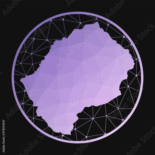 Lesotho icon. Vector polygonal map of the country. Lesotho icon in geometric style. The country map with purple low poly gradient on dark background.