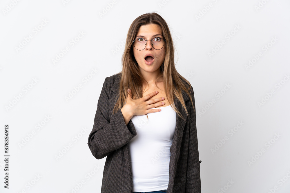 Business slovak woman isolated on white background surprised and shocked while looking right