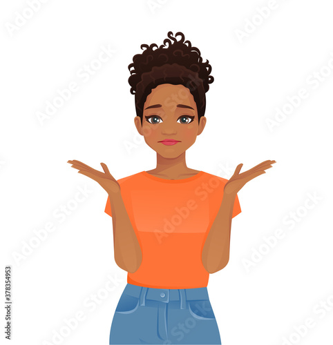 Young afriacan frustrated woman in casual style clothes isolated vector illustration