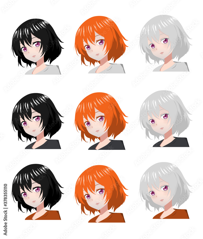 Set anime vector face girl woman Set anime vector face girl woman