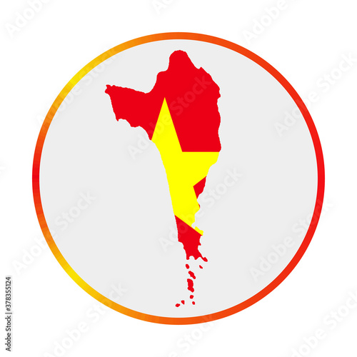 Phu Quoc icon. Shape of the island with Phu Quoc flag. Round sign with flag colors gradient ring. Authentic vector illustration.