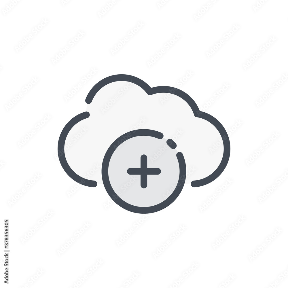 Add to Cloud service color line icon. Plus with Cloud vector outline colorful sign. Add to Cloud service color line icon. Plus with Cloud vector outline colorful sign.