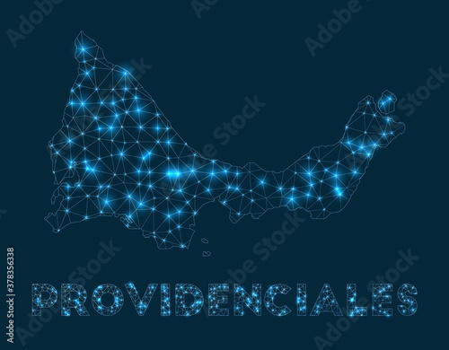 Providenciales network map. Abstract geometric map of the island. Internet connections and telecommunication design. Powerful vector illustration.