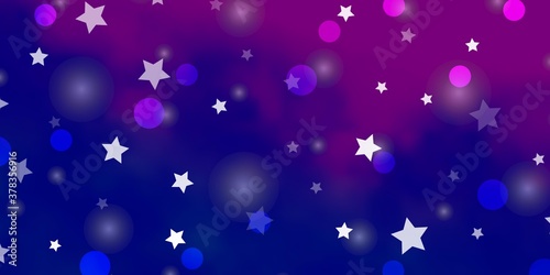 Light Pink, Blue vector background with circles, stars. Abstract illustration with colorful spots, stars. Pattern for trendy fabric, wallpapers.