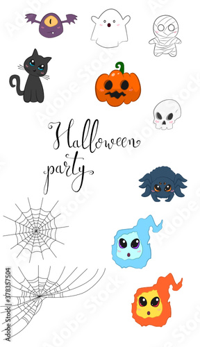 Cute Halloween creatures set