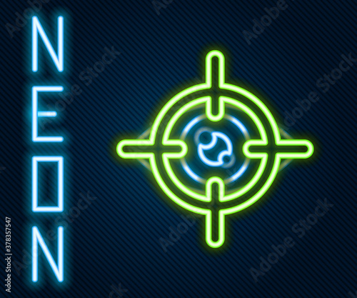 Glowing neon line Eye scan icon isolated on black background. Scanning eye. Security check symbol. Cyber eye sign. Colorful outline concept. Vector.